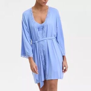 NWT Women's Large Jet Ski Blue I.N.C Lace Trim Bathrobe